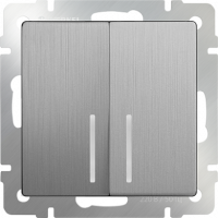 Выключатель 2-кл. с подсветкой  WL-SW-2G-LED (сереб. рифл.) Werkel