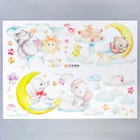 Наклейка "Слоники и зверята в облачках" 50х70см пластик