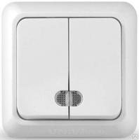 Выключатель 2-кл с/п белый Олимп О0123 (пластиковая основа) Universal