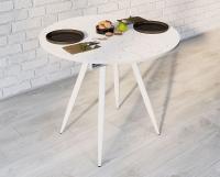 Стол Элип-2 раздв.850/1200*850 (мрамор марквина белый+белая опора)