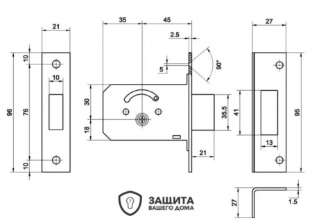Замок врезной  90-К-CR (900A) APECS