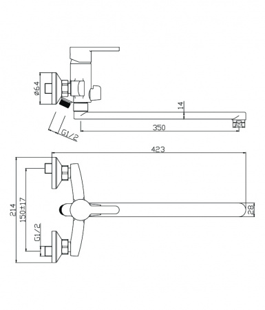 Смеситель для ванны с длинным изливом TORRES  17221 TR