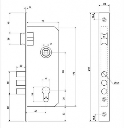 Замок врезной 2200/60-G(9620L) АПЕКС
