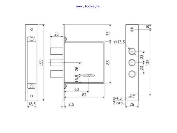 Замок врезной ЗВ3211 б/ц Гардиан