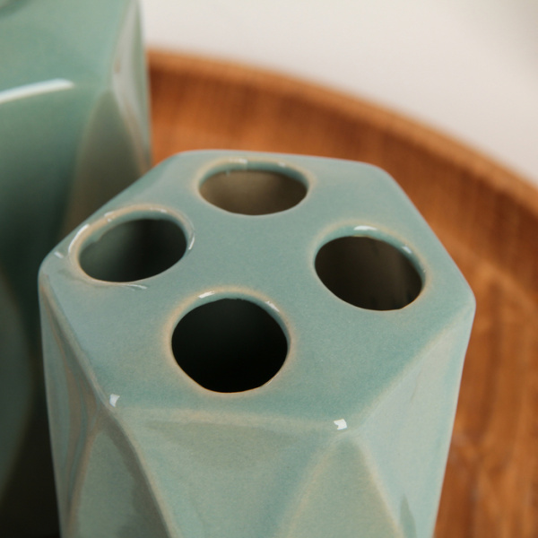 Набор для ванной керамика "Геометрия", 4 предмета, зеленый