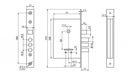 Замок врезной 3В9-8/13.СП.2.РФ8-010Ш (76704) Border  г.Рязань