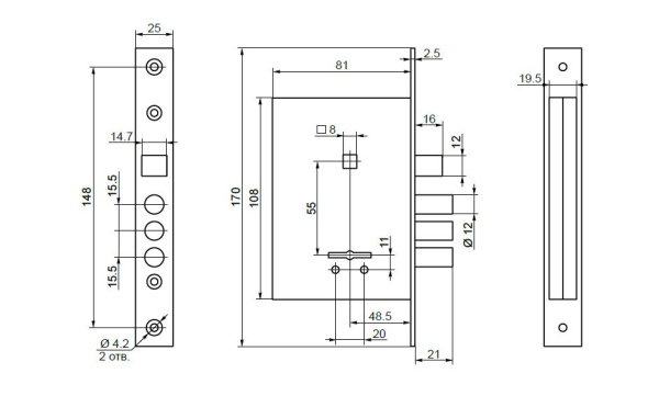 Замок врезной 3В9-8/13.СП.2.РФ8-010Ш (76704) Border  г.Рязань