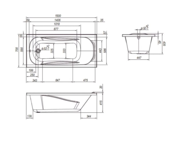 Ванна  1500*700 ARTICA (Loranto) на каркасе акрил