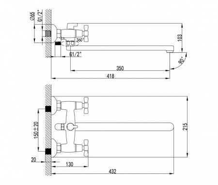 Смеситель для ванны Lemark LM2512С "Бенефит" 1/2кер