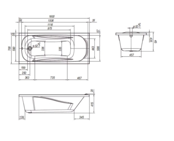 Ванна  1600*700 ARTICA (Loranto) на каркасе акрил