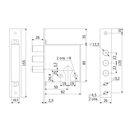 Корпус врезного замка ЗВ1201 б/ц Гардиан