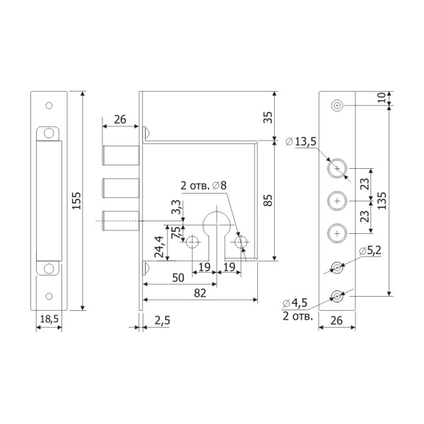 Корпус врезного замка ЗВ1201 б/ц Гардиан