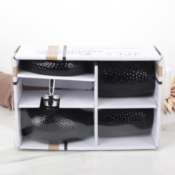 Набор для ванной керамика "Камни", 4 предмета, черный  