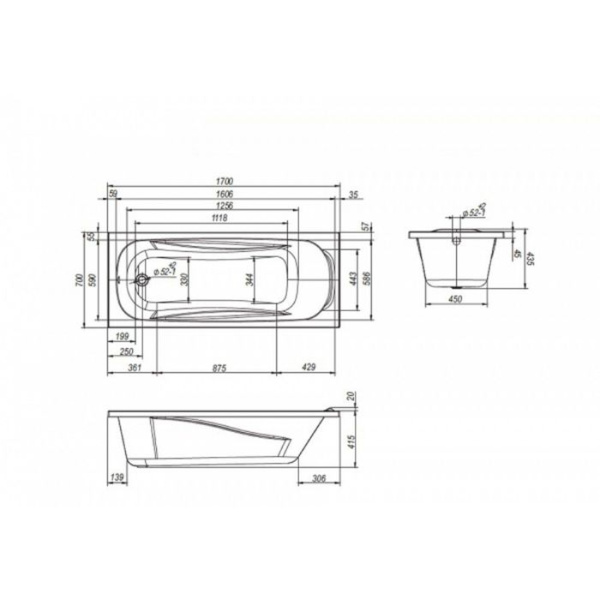 Ванна  1700*700 ARTICA (Loranto) на каркасе акрил