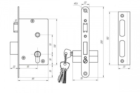 Замок врезной 3В-4-01 (б/р) унив.(3В4.401.0.0) МЕТТЭМ