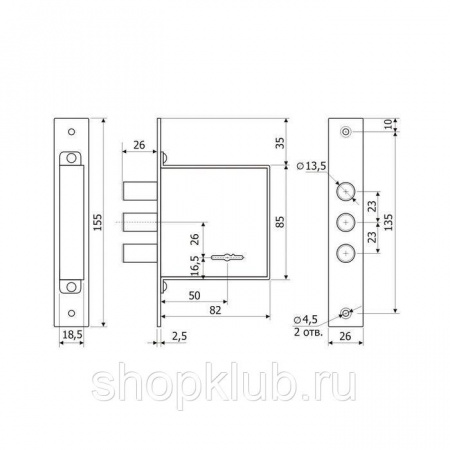 Замок врезной ЗВ1001(4кл.ЗК.102),без отв. планки Гаврдиан