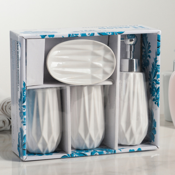 Набор для ванной керамика  "Геометрия", 4 предмета, белый