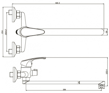 Смеситель для ванны с длинным изливом  AVILA 02221AV