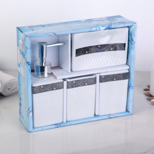 Набор для ванной керамика "Золотой лист", 4 предмета   