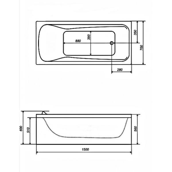 Ванна акриловая "Стандарт" 150 без установочного комплекта