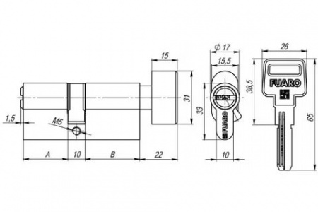 Цилиндр с вертушкой  R602/80mm(35+10+35) PВ латунь,5кл. Fuaro