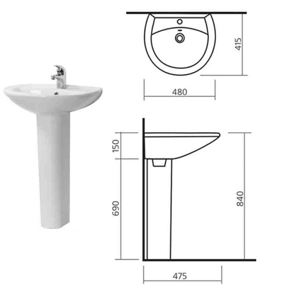 Раковина АТТИКА 55 бел. ВКС с хром. обрамлением