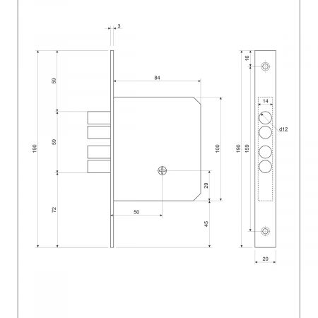 Замок врезной 99-К-G (990) APECS