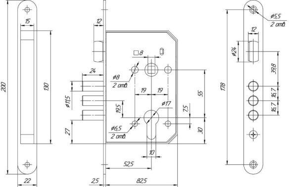 Замок врезной 3В-4-02 (б/р) унив.(3В4.402.0.0) МЕТТЭМ